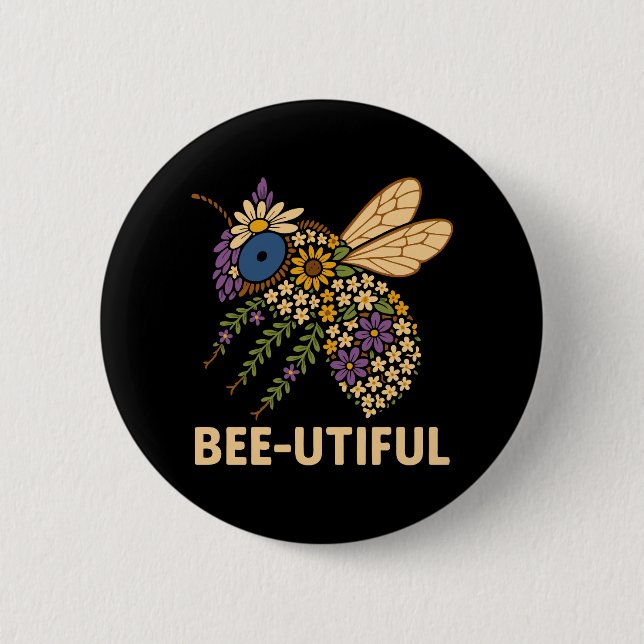 Blommigt Bee Fusion Bee-användbar Knapp (Framsida)