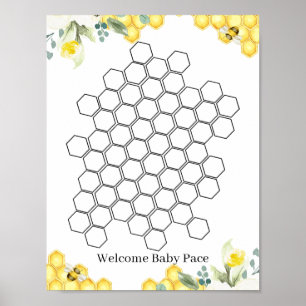 Blommigt Bee Honeycomb Baby Shower Guestbook-tecke Poster
