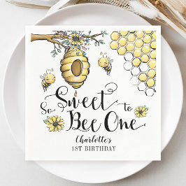 Blommigt Beehive honey so Sweet Bee 1:a födelsedag Pappersservett