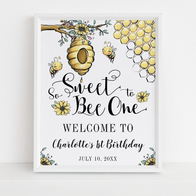 Blommigt Beehive honey so Sweet Bee 1:a födelsedag Poster (Skapare uppladdad)