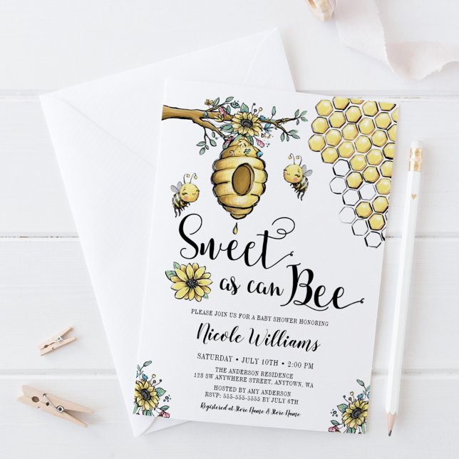 Blommigt Beehive honey Sweet Bee Girl Baby Shower Inbjudningar (Skapare uppladdad)
