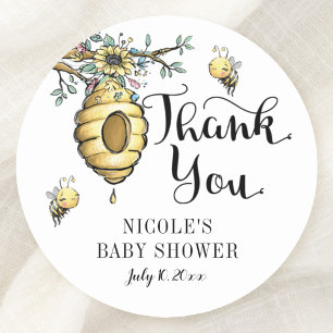 Blommigt Beehive honey Sweet Bee Girl Baby Shower Runt Klistermärke