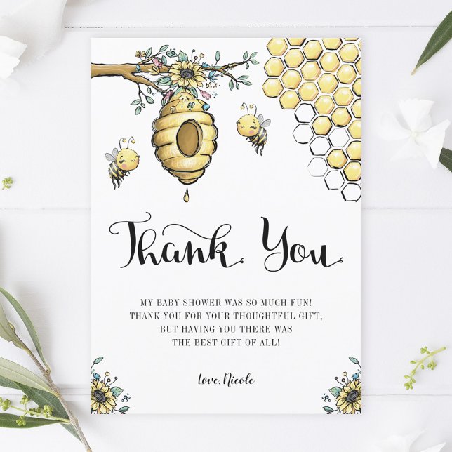 Blommigt Beehive honey Sweet Bee Girl Baby Shower Tack Kort (Skapare uppladdad)