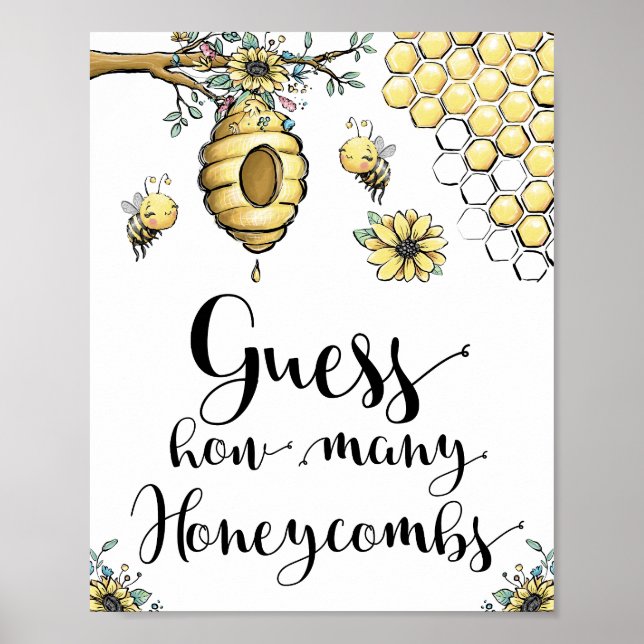 Blommigt Beehive honey Sweet Bee gissar Honeycombs Poster (Framsidan)