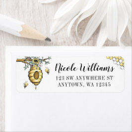 Blommigt Beehive honey Sweet Bee Returadress Returadress Etikett