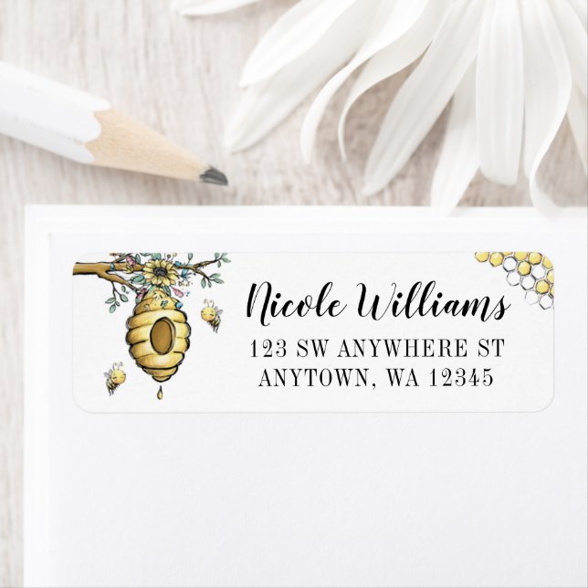 Blommigt Beehive honey Sweet Bee Returadress Returadress Etikett (Insitu)