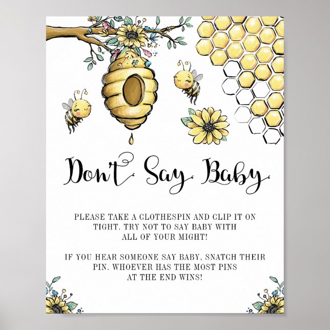 Blommigt Beehive honey Sweet Bee Säg inte Baby Poster (Framsidan)