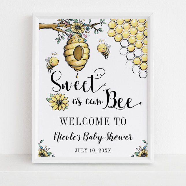 Blommigt Beehive Honung Sweet Bee Baby Shower Välk Poster (Skapare uppladdad)