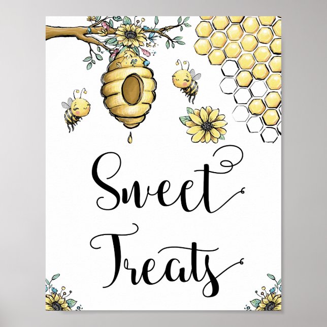 Blommigt Beehive Honungssötat Bee Sweet Trets Poster (Framsidan)