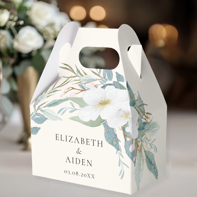 Blommigt, Beige, Bröllop Box presentbox Presentaskar (Floral, White, Beige, Greenery, Wedding Box gift box with your name and date.)