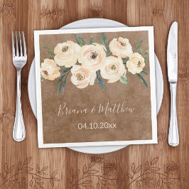 Blommigt Beige Brown Bröllop Pappersservett