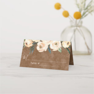 Blommigt Beige Brown Bröllop-platskort Placeringskort
