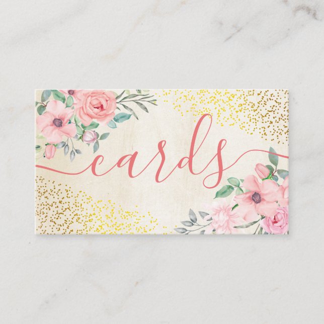 Blommigt Beige Gold Foil Handmade Cards Skrapbooki Visitkort (Framsida)