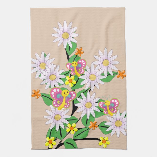 Blommigt Beige Kitchen Hand Towel Kökshandduk (Vertikal)
