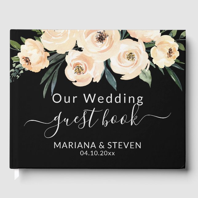 Blommigt Beige  om Svarta Bröllop Guest Bok (Framsida)