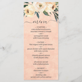 Blommigt Beige Peach Bröllop Menu Meny