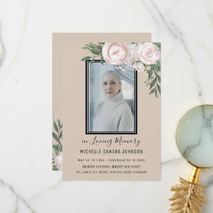 Blommigt Beige Photo Memorial Program