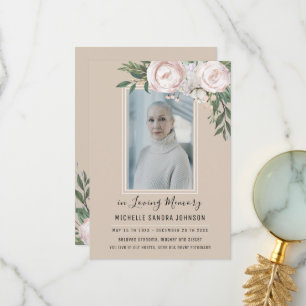 Blommigt Beige Photo Memorial Program