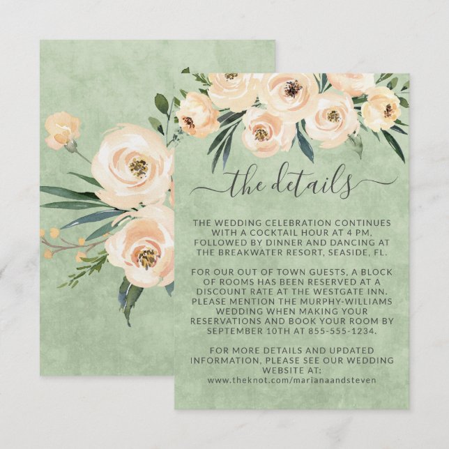 Blommigt Beige Ro Guld om Grönt Tilläggskort (Fram/baksida)