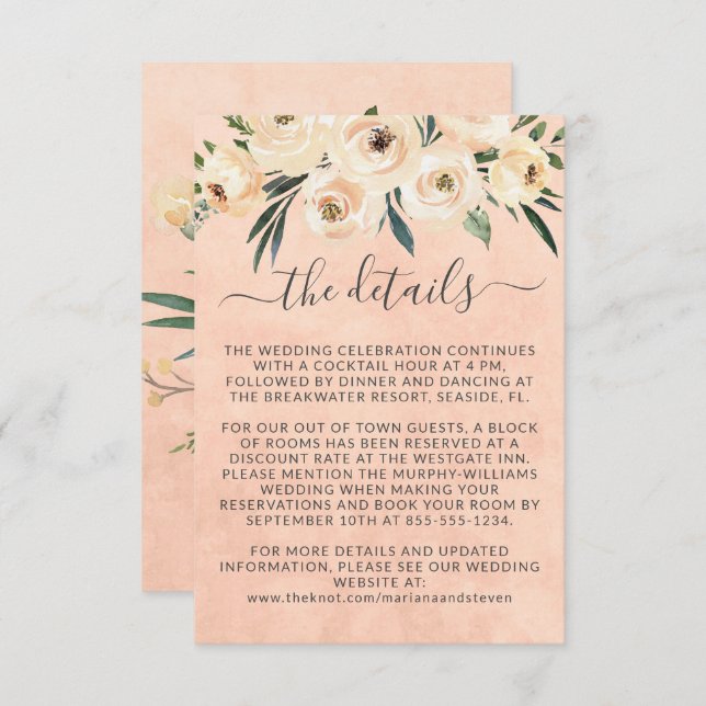 Blommigt Beige Ro Guld om Rosa Bröllop Tilläggskort (Fram/baksida)