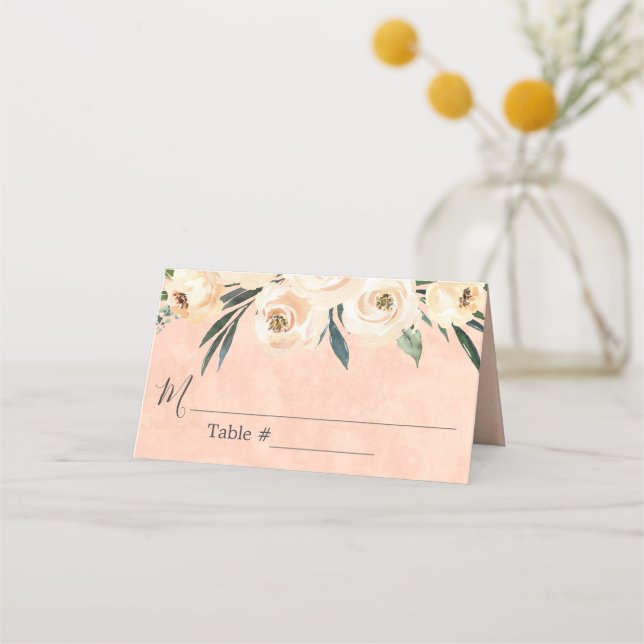Blommigt Beige Rosa Bröllop Place Card Placeringskort (Framsida)