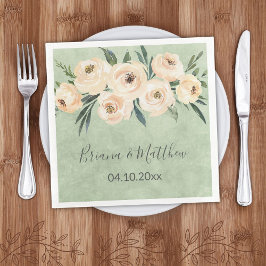 Blommigt Beige  Sage Grönt Bröllop Pappersservett