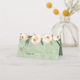 Blommigt Beige Sage Grönt Bröllop-platskort Placeringskort
