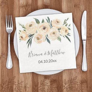 Blommigt Beige Vita Bröllop Pappersservett