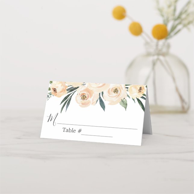 Blommigt Beige White Bröllop Place Card Placeringskort (Framsida)