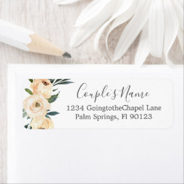 Blommigt Beige White Bröllop Returadress Etikett