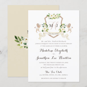 Blommigt Beige White Greenery Elegant Ivory Vapens Inbjudningar
