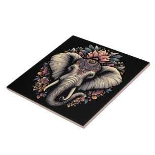 Blommigt-belagd elefant av naturen kakelplatta