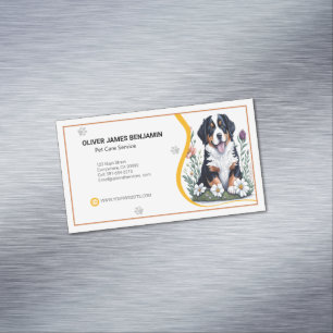 Blommigt Bernese Mountain Hund Djuromsorg Service Magnetiska Visitkort