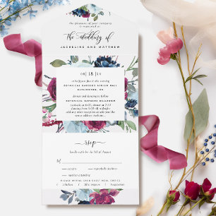 Blommigt Berry Blue Burgundy Bröllop Tear Off OSA