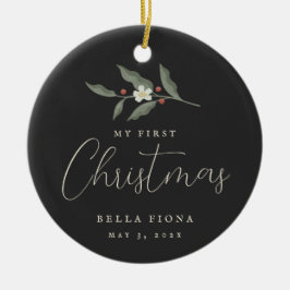 Blommigt Berry Gren Mitt första julfoto Julgransprydnad Keramik