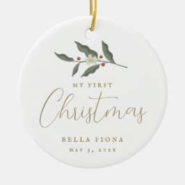 Blommigt Berry Gren Mitt första julfoto Julgransprydnad Keramik