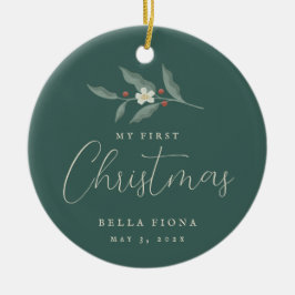 Blommigt Berry Gren Mitt första julfoto Julgransprydnad Keramik