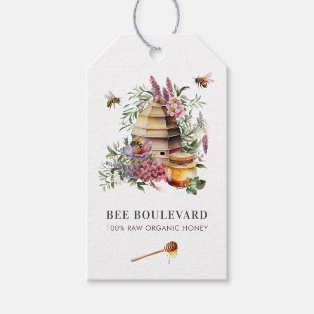 Blommigt Beve Hive Watercolor Beekeeper Qr-kod Presentetikett (Framsidan)
