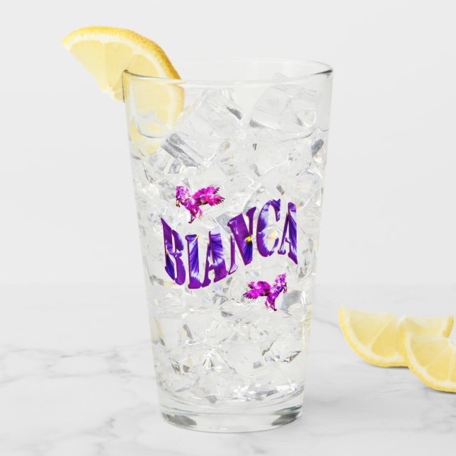 Blommigt Bianca Namn med Unicorns Glaskopp (Framsida Ice)