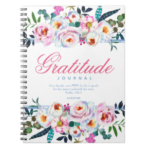 Blommigt Bible Quote Named Rosa Gratitude Journal Anteckningsbok
