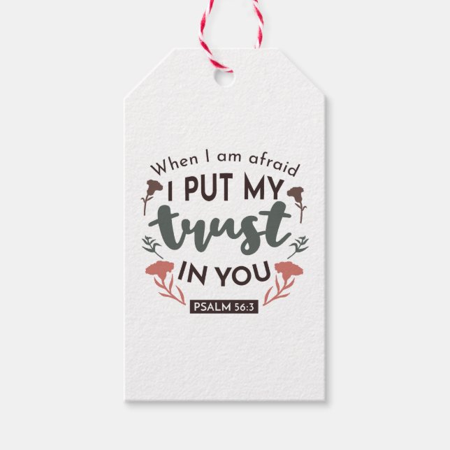 Blommigt Bible Verse Art "Jag litar på dig" Presentetikett (Framsidan)