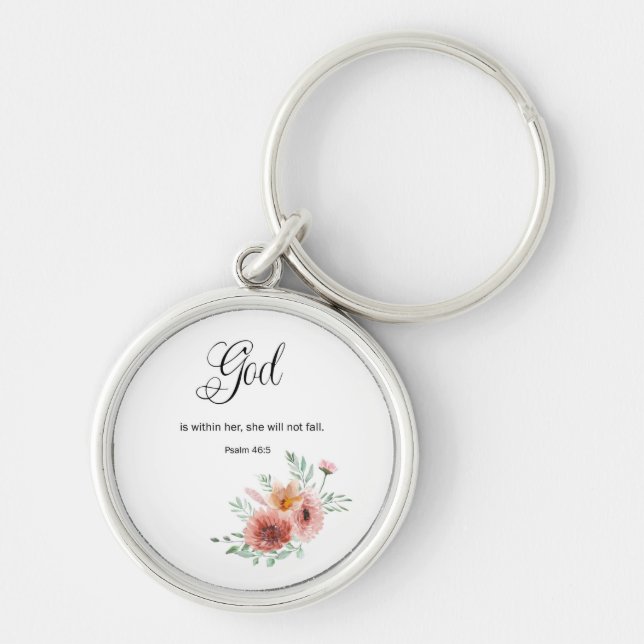 Blommigt Bible Verse Rund Silverfärgad Nyckelring (Framsidan)