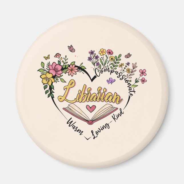 Blommigt Bibrarian Heart Magnet (Framsidan)