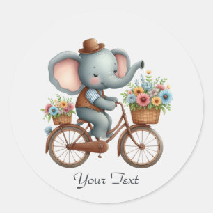 Blommigt Bicycle Elephant Sticker Runt Klistermärke