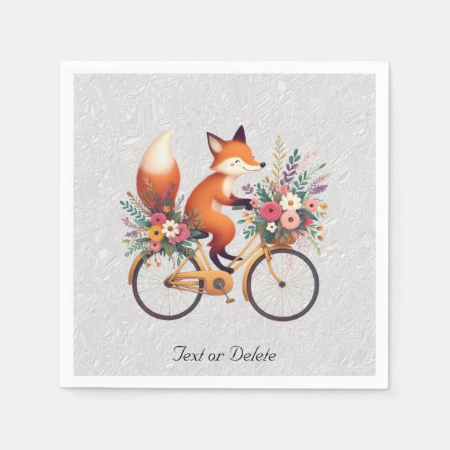 Blommigt Bicycle Fox Napkins Pappersservett (Framsidan)