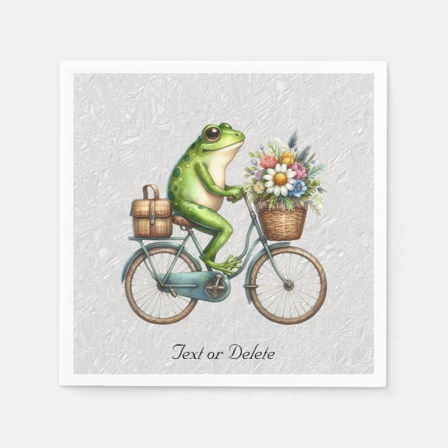 Blommigt Bicycle Frog Napkins Pappersservett (Framsidan)