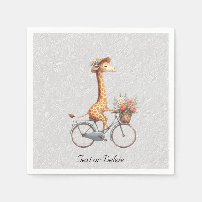 Blommigt Bicycle Giraffe Napkins Pappersservett (Framsidan)