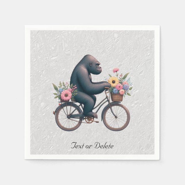 Blommigt Bicycle Gorilla Napkins Pappersservett (Framsidan)