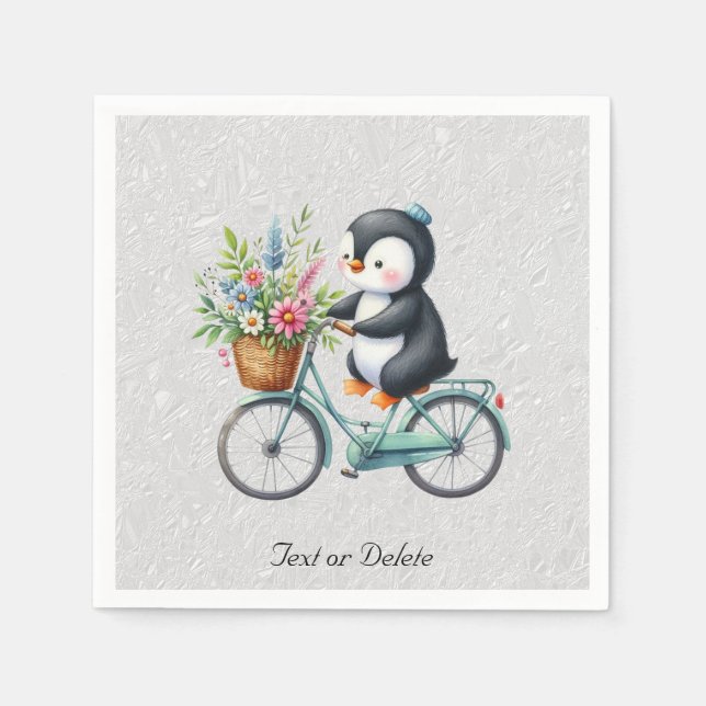 Blommigt Bicycle Penguin Napkins Pappersservett (Framsidan)