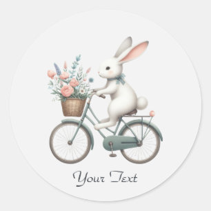 Blommigt Bicycle Rabbit Sticker Runt Klistermärke